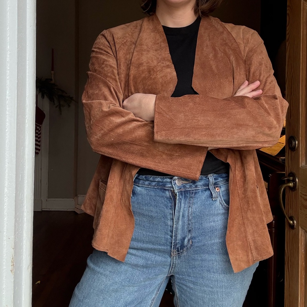 Genuine Suede Brown Leather Draped Jacket | Western | Medium
